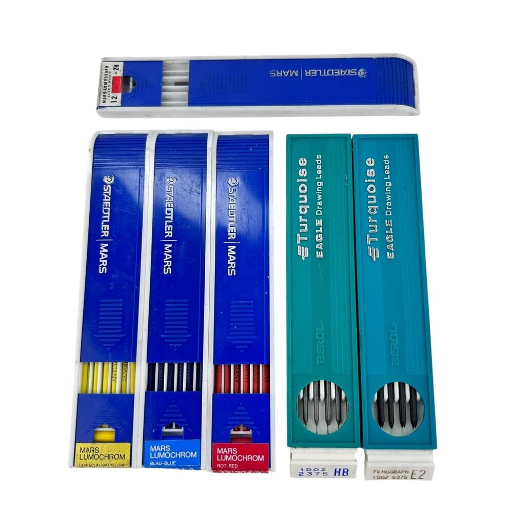 5 Staedtler Mars and Berol Drawing Leads 204-10, 204-3, 204-2, 6375-E2, 2375-HB